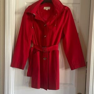 Michael Kors Vibrant Red Belted Trench Coat